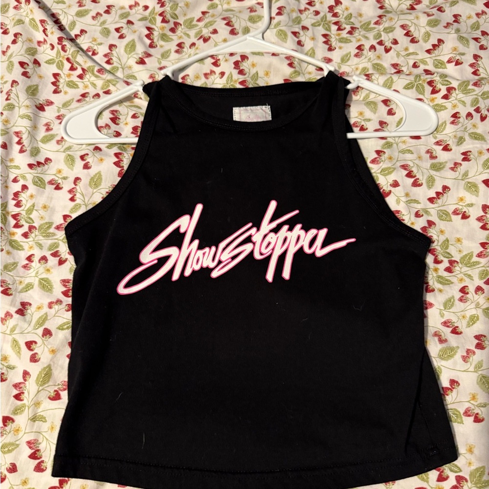 Black Sleeveless Graphic Crop Tank Top